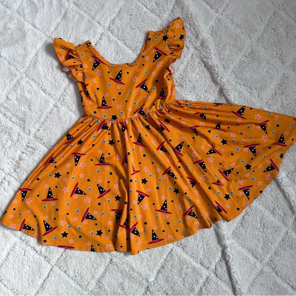 Dot Dot Smile | Orange Halloween Witch Twirl Dress | Size 2T